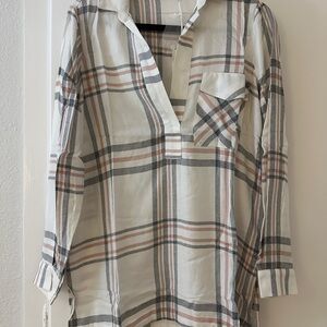 Lush White and Pink Plaid Shirt